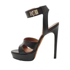 Givenchy Black Leather Shark Tooth Ankle Strap Platform Sandals Size 40 IT US10